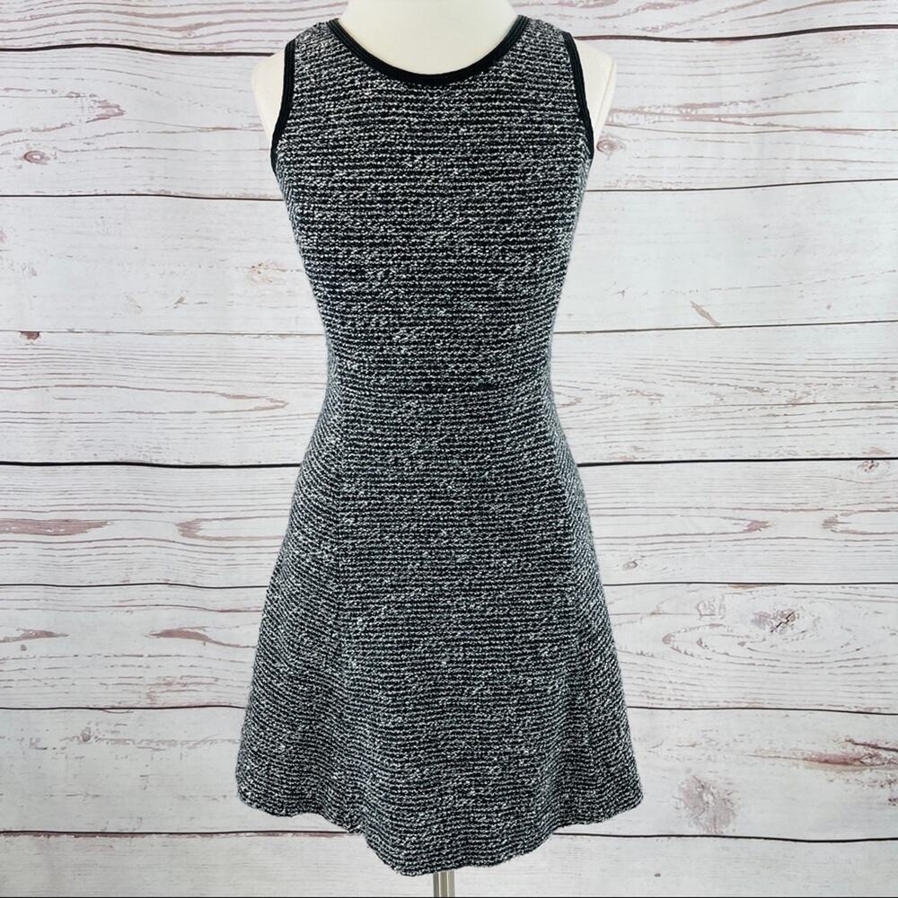 J. Crew black and cream fit and flare woven material dress